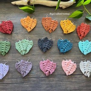 Macrame Feather Earrings/Leaf earrings/Boho jewlery/Multiple colors