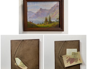 Hidden secrets Miniature age mountain scene framed print with secret papers oddity 1 inch scale