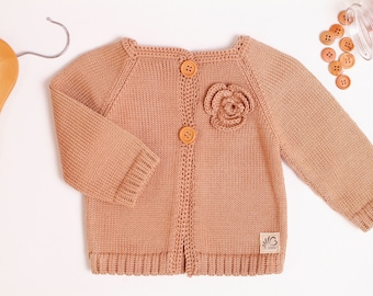 Baby jacket cardigan with flower, christening jacket of your choice color