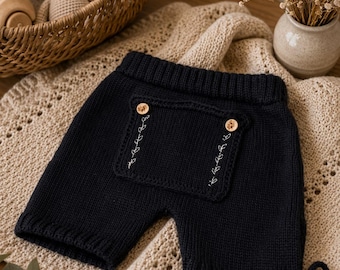 Baby traditional knitted lederhosen style knitted trousers for babies boys, hand-knitted baby trousers, Oktoberfest baby outfit, baby shower baby gift