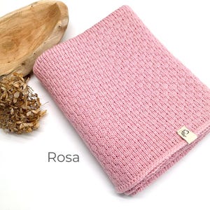 Handmade baby blanket made of merino wool, knitted cuddly blanket for newborns, soft natural blanket for babies, sustainable baby gift Rosa