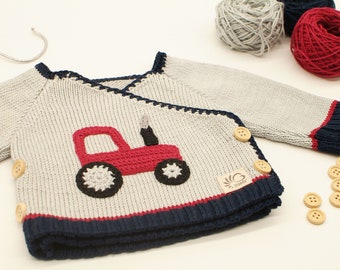 Knitted sweater for baby and child to button with tractor trekker pullover wrap sweater 50-104