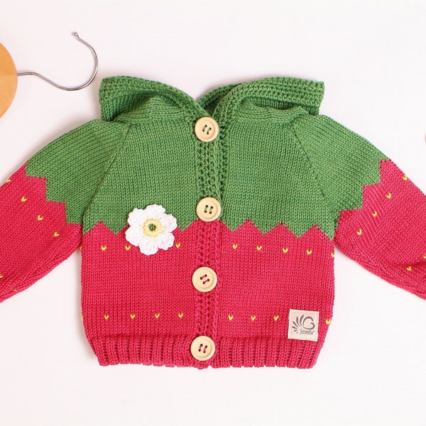 Babyjacke Strickjacke Kapuzenjacke "Erdbeere" 50-116