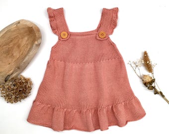 Vestido de verano para bebé niña, tejido de punto, de bambú y algodón, vestido de verano para bebé, vestido de peto tejido a mano, regalo para bebé, vestido para baby shower o bautizo.