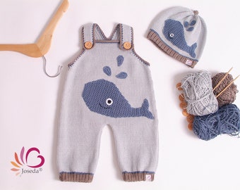 Romper baby bodysuit bib pants knitted whale whale maritim 50-86