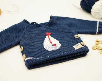 Baby child sweater wrap sweater maritime sailboat 50-104