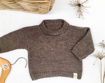 Suéter de punto para bebé Lana merino Estilo nórdico Ropa de bebé hecha a mano Suéter de bebé sencillo y sostenible Idea de regalo de punto Baby shower