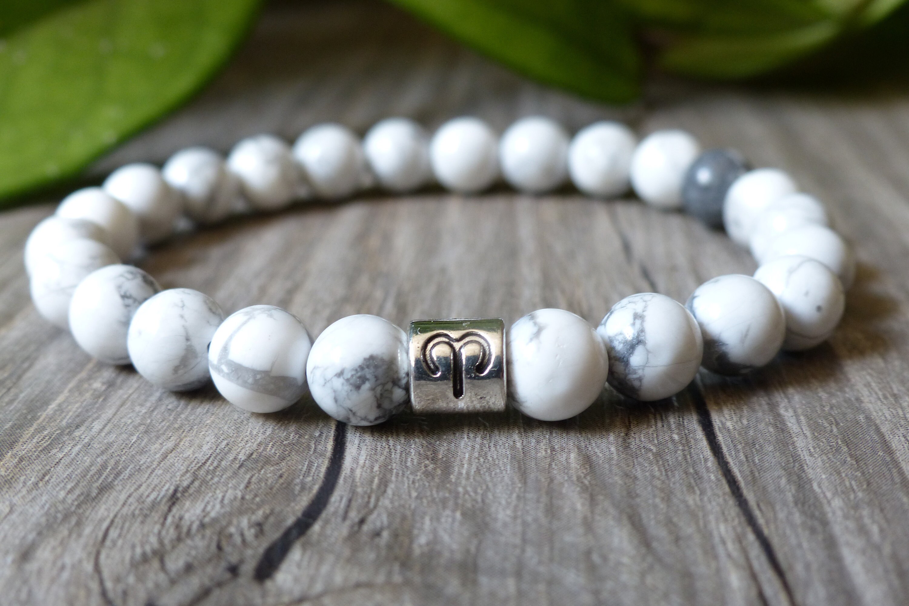 Aries Bracelet Zodiac Bracelet White Bead Bracelet Howlite Etsy UK