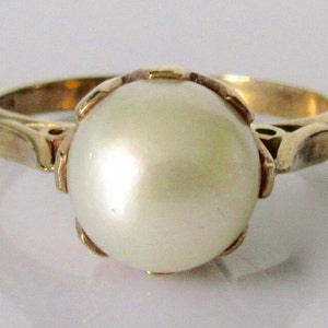 Cultured Pearl 9ct Gold Vintage Solitaire Ring