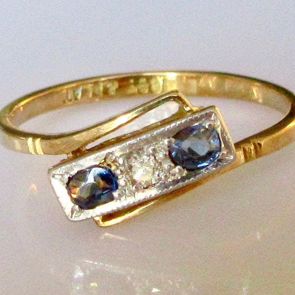 Edwardian 18ct Gold and Platinum Sapphire and Diamond Ring