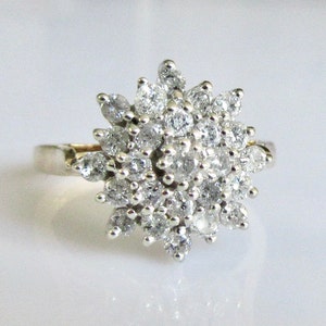 Large 9ct Gold One Carat Diamond Flower Cluster Ring