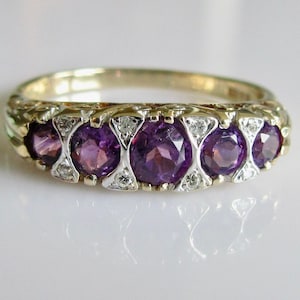 Vintage 9ct Gold Amethyst and Diamond Ring