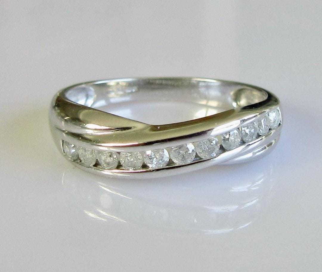 Channel Ring 9ct White Gold Multi Diamond Channel Set Crossover Ring - Etsy