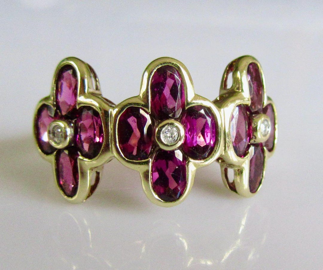 Diamond Rasberry 9ct Gold Raspberry Garnet and Diamond Flower Ring - Etsy