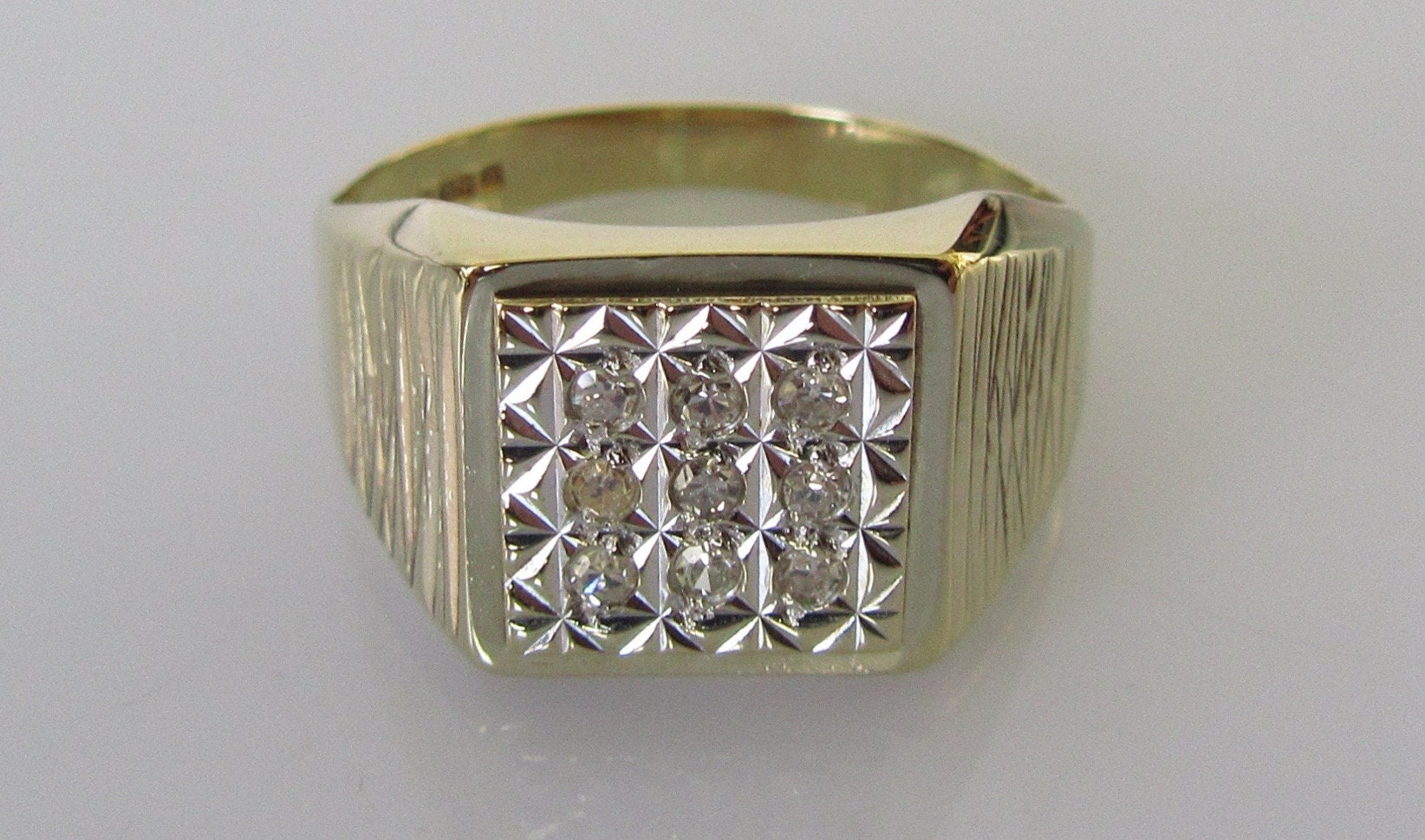9ct Gold Multi Diamond Square Faced Vintage Signet Ring - Etsy