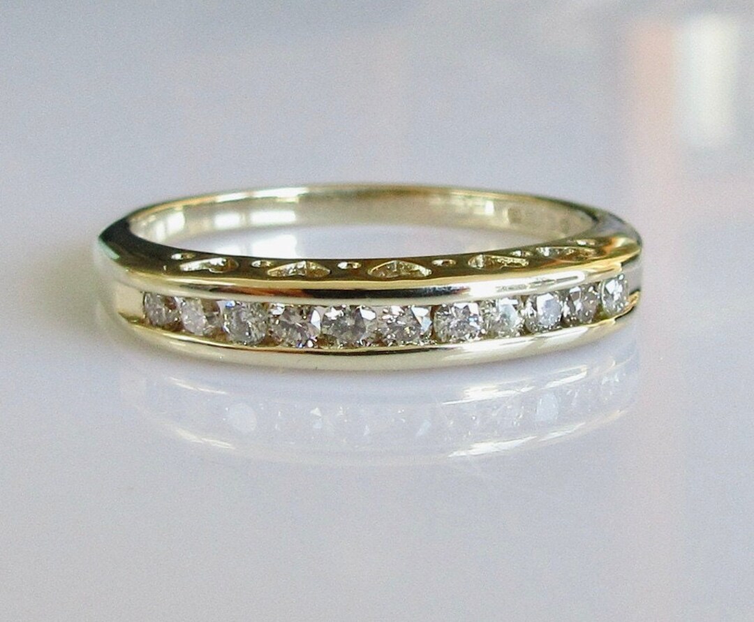Channel Ring 9ct Gold Multi Diamond Channel Set Ring With Heart Detail - Etsy