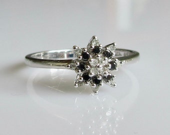 9ct White Gold Black and White Diamond Cluster Ring