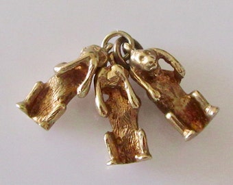 Three Wise Monkeys Gold Charm Speak Hear See No Evil