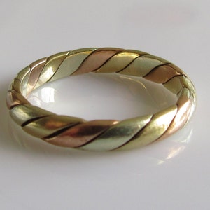 9ct Tri- Colour Gold, White, Yellow and Rose Gold Twist Band Ring