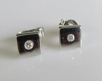 9ct White Gold Diamond Cube Stud Earrings