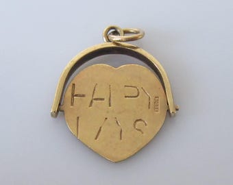 Vintage 9ct Yellow Gold Happy Days Heart Spinner Pendant or Charm