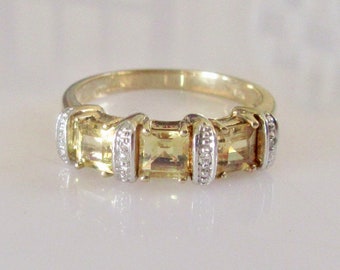 9ct Gold Citrine and Diamond Ring