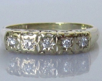 Diamond Five Stone 9ct Gold Vintage Ring