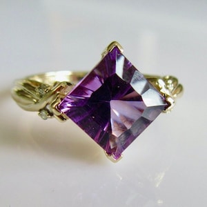 9ct Gold Amethyst and Diamond Band Ring