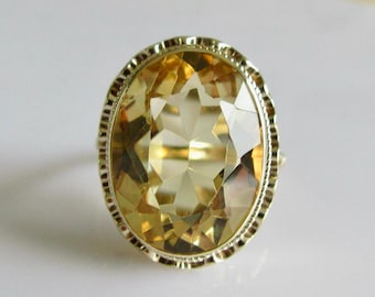 Vintage 9ct Gold Oval Citrine Cocktail Ring