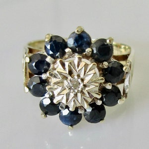 Large 9ct Gold Sapphire and Diamond Cocktail Ring