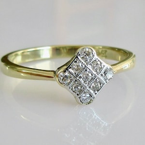 Art Deco 18ct Gold Diamond Shape Diamond Cluster Ring