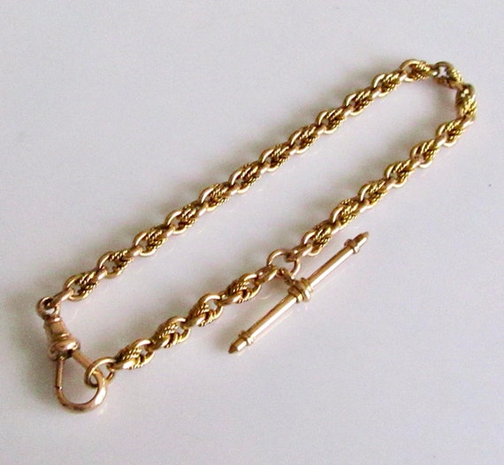 Vintage 9ct Gold Link Bracelet With a Solid T Bar and an Albert