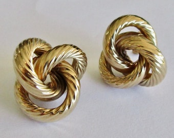 Vintage 9ct Gold Hollow Triple Hoop Stud Earrings