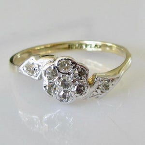 Edwardian 18ct Gold and Platinum Diamond Cluster Ring
