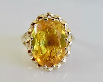 Large 9ct Gold Oval Faceted Citrine Cocktail Ring