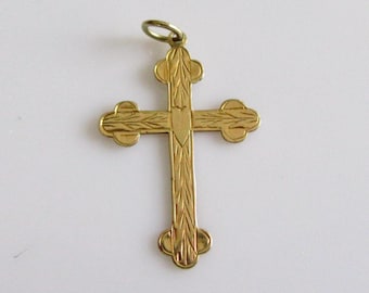 Vintage 9ct Gold Engraved Cross Pendant