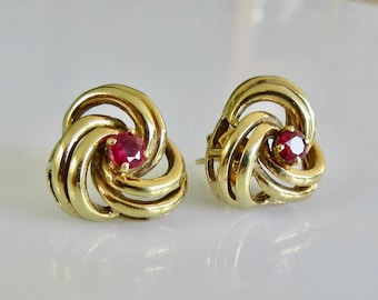 Large 9ct Gold and Ruby Knot Stud Earrings