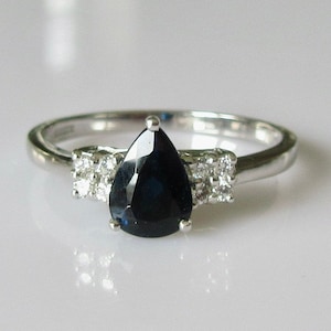 18ct White Gold Pear Shape Sapphire and Diamond Ring