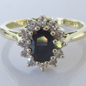 Sapphire and Diamond 18ct Yellow Gold Vintage Oval Cluster Ring