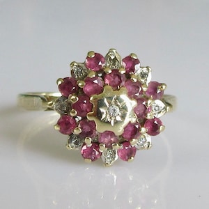9ct Gold Ruby and Diamond Flower Cluster Ring