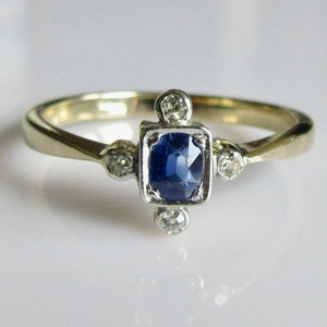 9ct Gold Sapphire and Diamond Art Deco Style Ring - Etsy