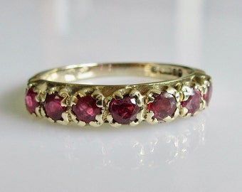 Vintage 9ct Yellow Gold Ruby Seven Stone Ring