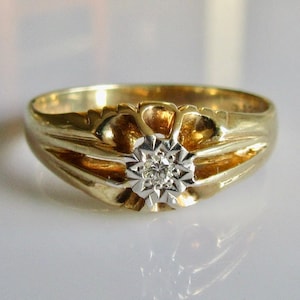 Vintage 9ct Gold Mens Diamond Signet Ring