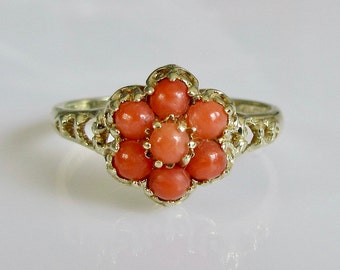 Vintage 9 kt gouden clusterring koraal