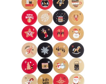 Numbers 1 - 24 Advent Calendar 2023, Circle Stickers. 1 Sheet