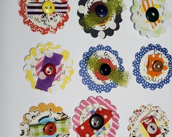 10 x Handmade Paper Flower Embellishments for Scrapbooking Ephemera, Junk Journals, circulars