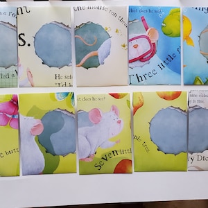 Samenumschlag von Kinderbuch Münzumschlag für kleine Papieraufbewahrung Junk Journals, Zähle bis 10 mit einer Maus