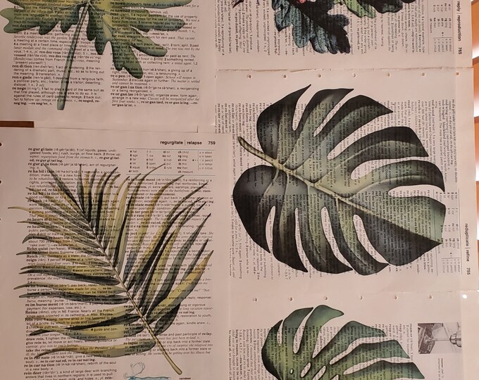Leaf Themed Dictionary Page Prints, Set of 5