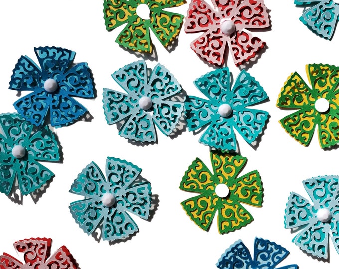 Die Cut Contrasting Colors Flowers on Acid Free Cardstock, Lot of 25 flowers