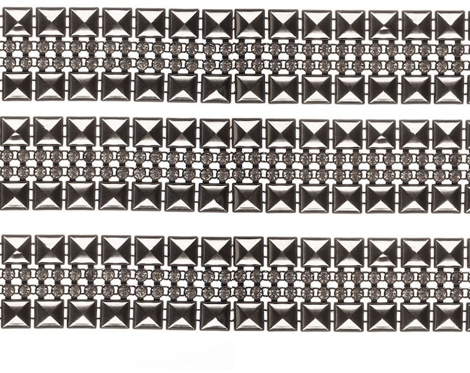 Plated Hematite Square & Rhinestone Trim by the yard